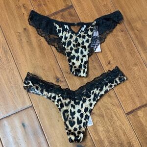 New! NWT Set of 2 Victoria’s Secret High Leg Thong Lace Leopard Print size Small